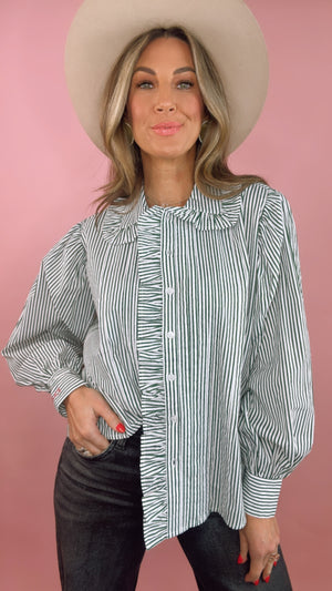 Green Stripe Ruffle Top