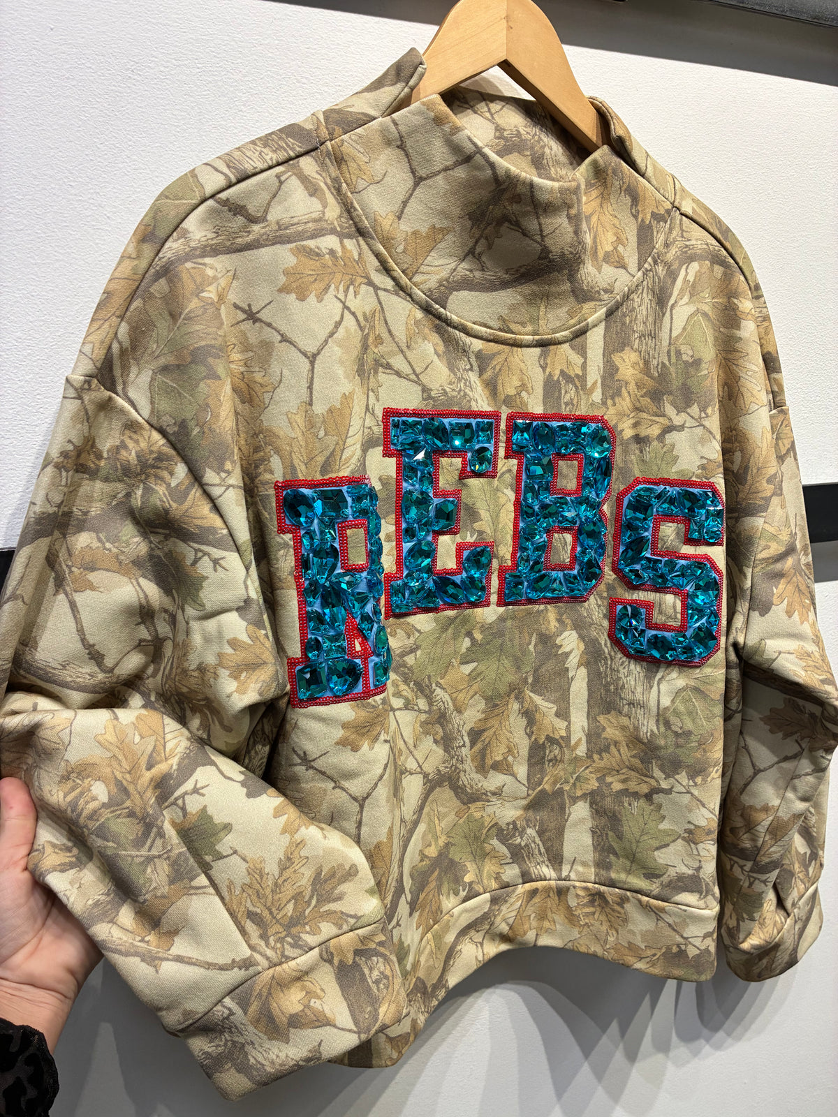 Queen of Sparkles Ole Miss REBS Mock Neck Camo Sweatshirt