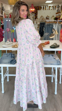 Karlie | Pink French Floral Tier Maxi Dress