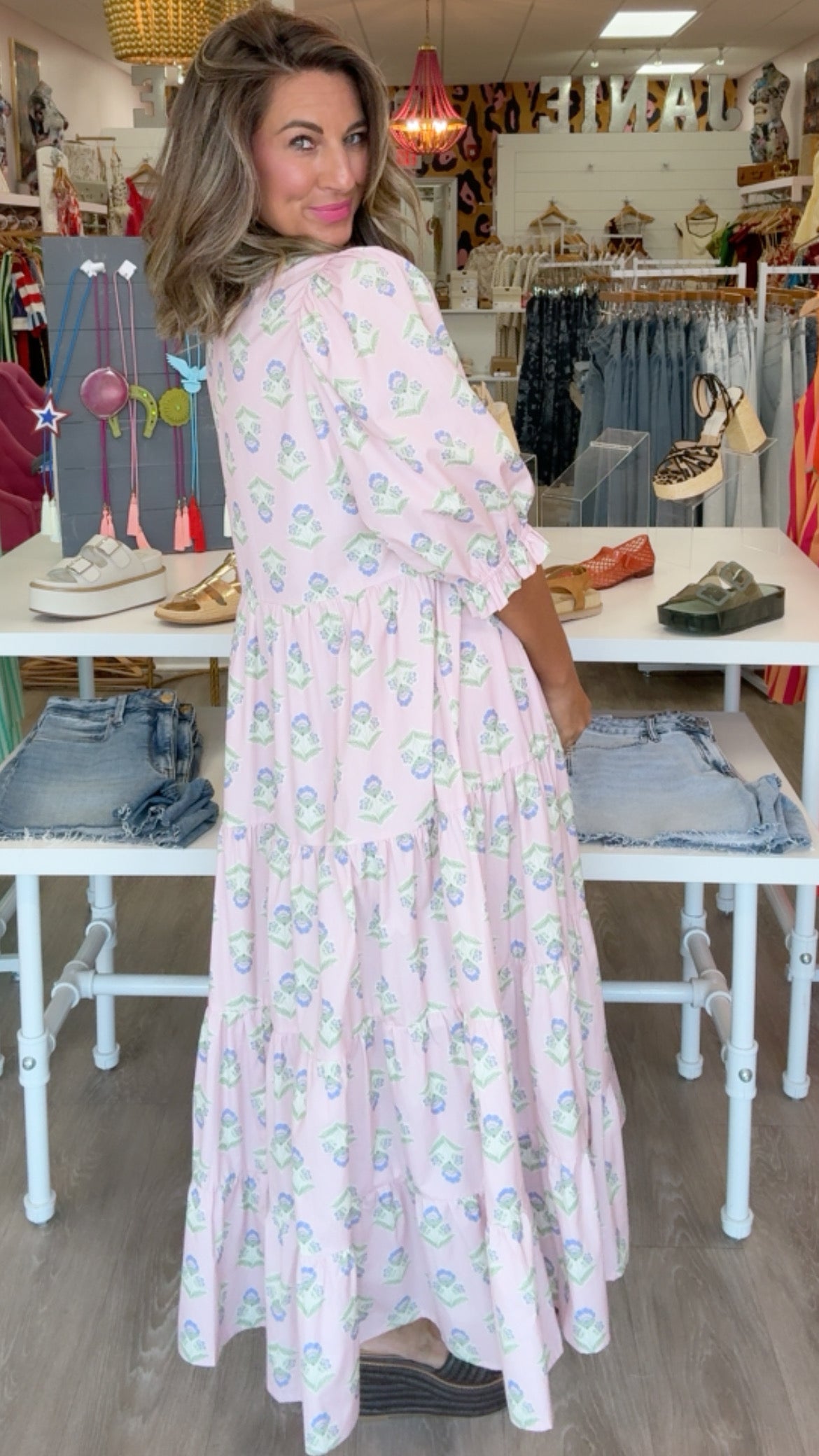 Karlie | Pink French Floral Tier Maxi Dress