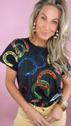 Queen of Sparkles Black Derby Queen Horse Shoe Tee