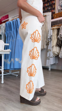 Ivory Shell Embroidered Pant Set