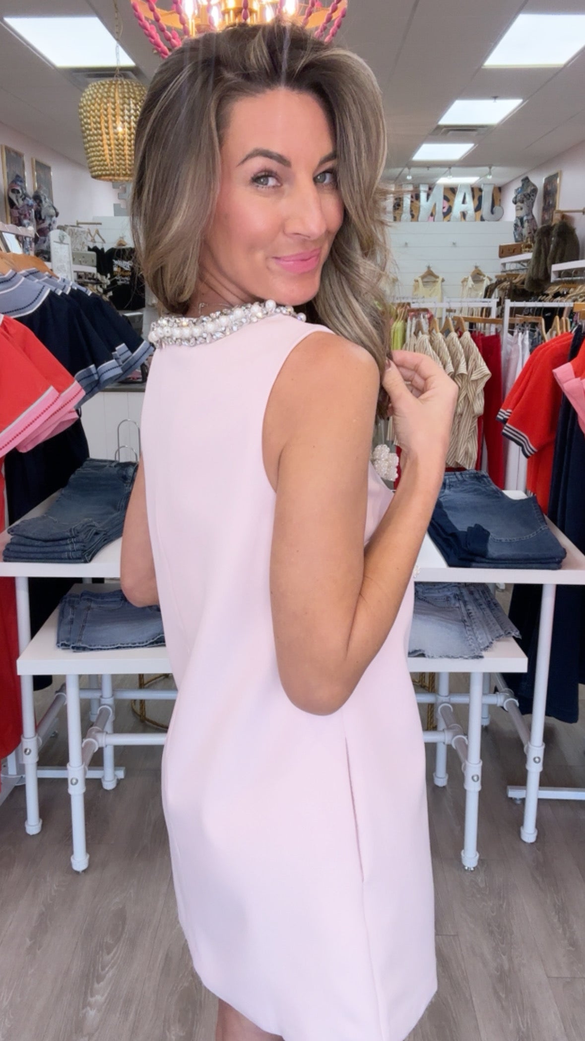 Pink Pearl Embellished Mini Dress