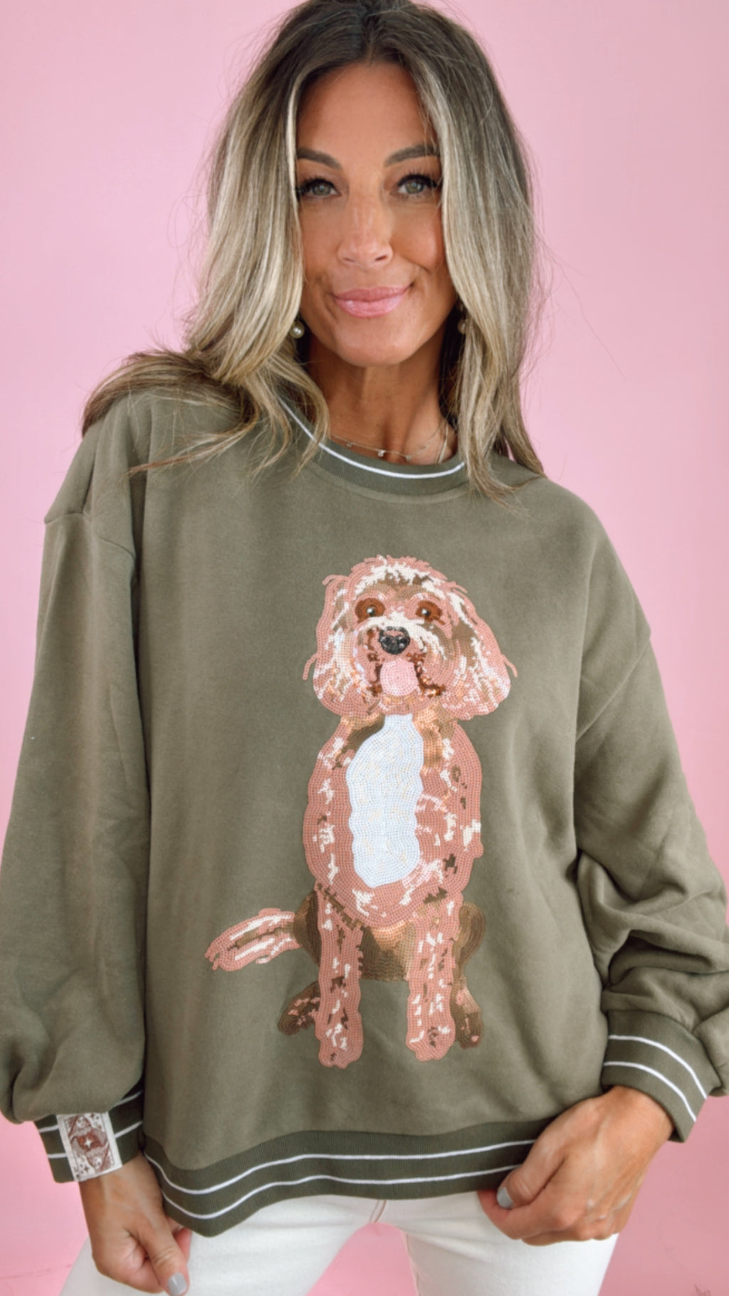 Queen of Sparkles Olive Doodle Sweatshirt