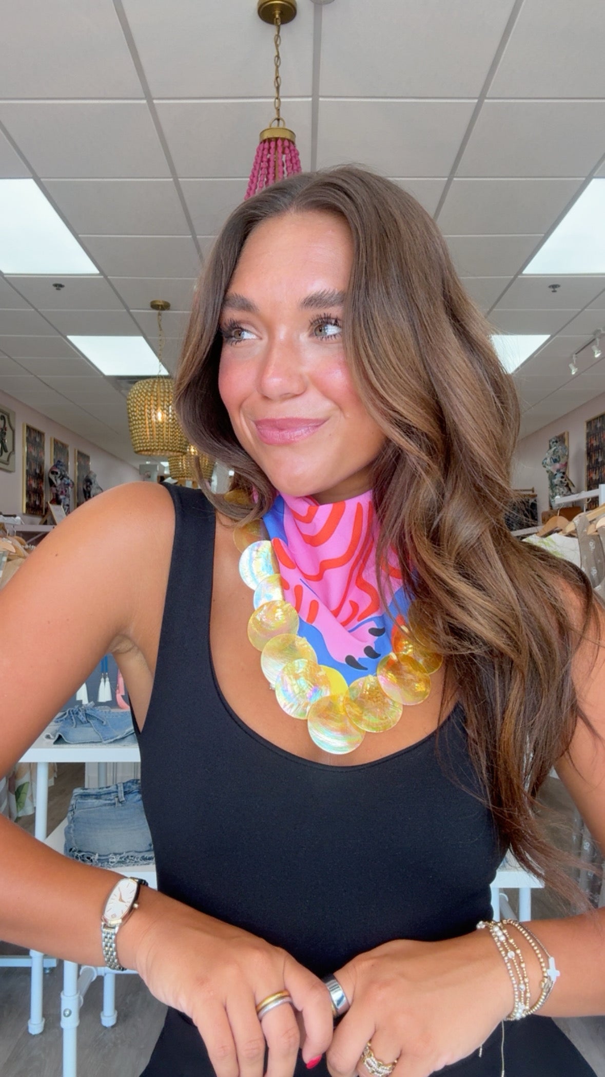 Multicolor Tiger Bandana w/ Yellow Beads