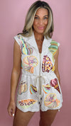 Queen of Sparkles Tan Shell Collar Romper