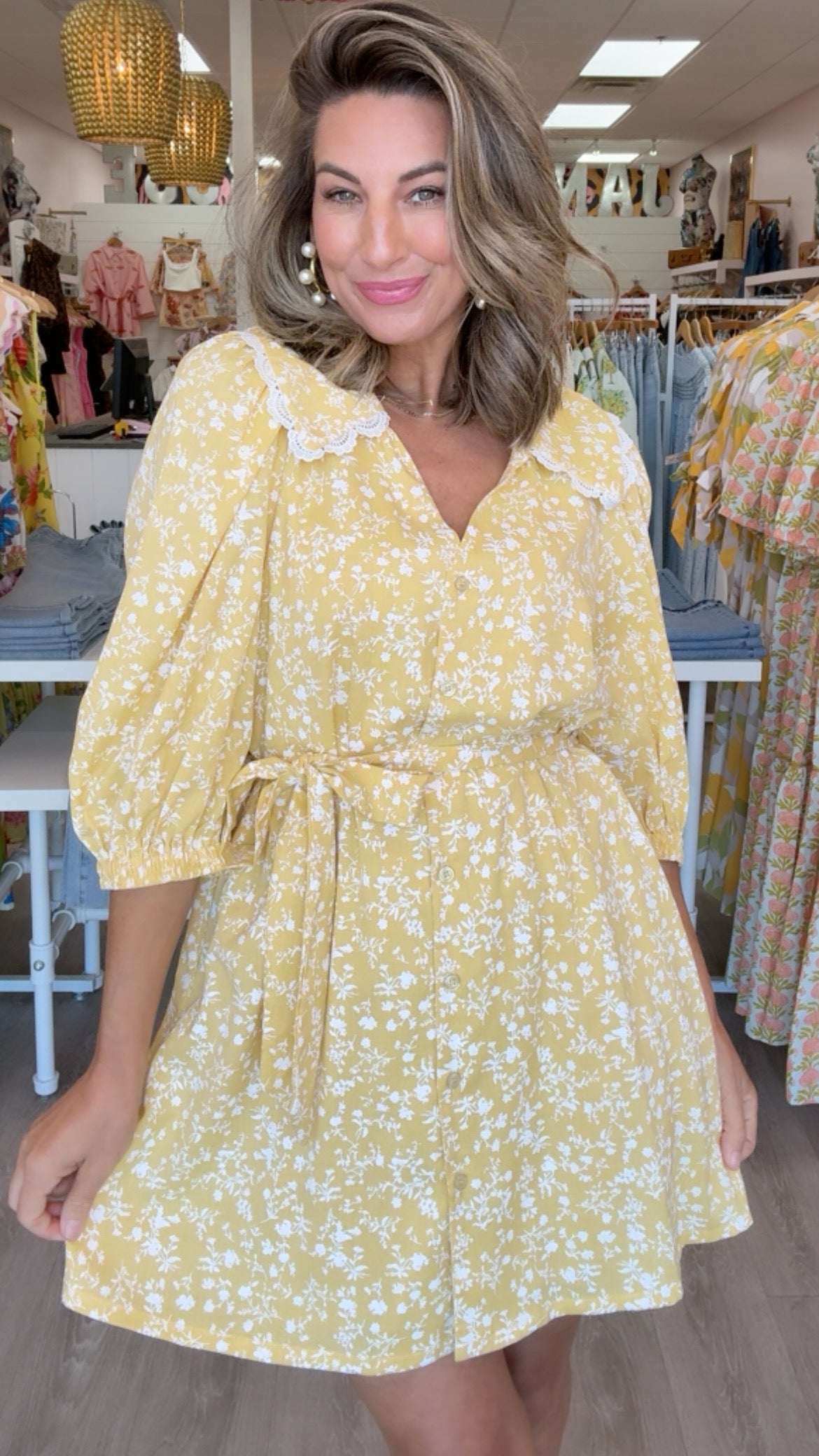 Mustard Collar Floral Mini Dress