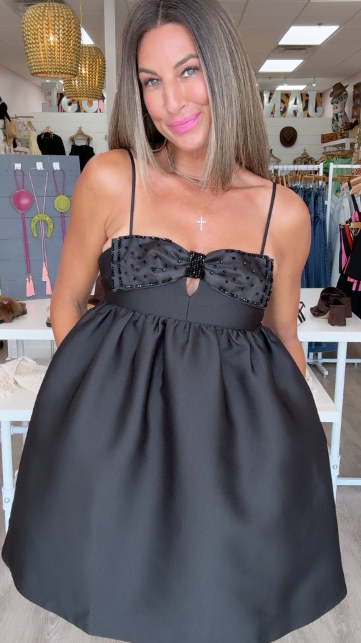 Endless Rose | Black Bead Embellished Bow Mini Dress