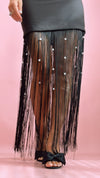 Black Leah Pearl Shoulder + Fringe/Pearl Hem Dress (1 MEDIUM)