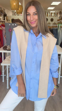 Karlie | Hailey Blue Stripe Poplin Sweater Buttondown