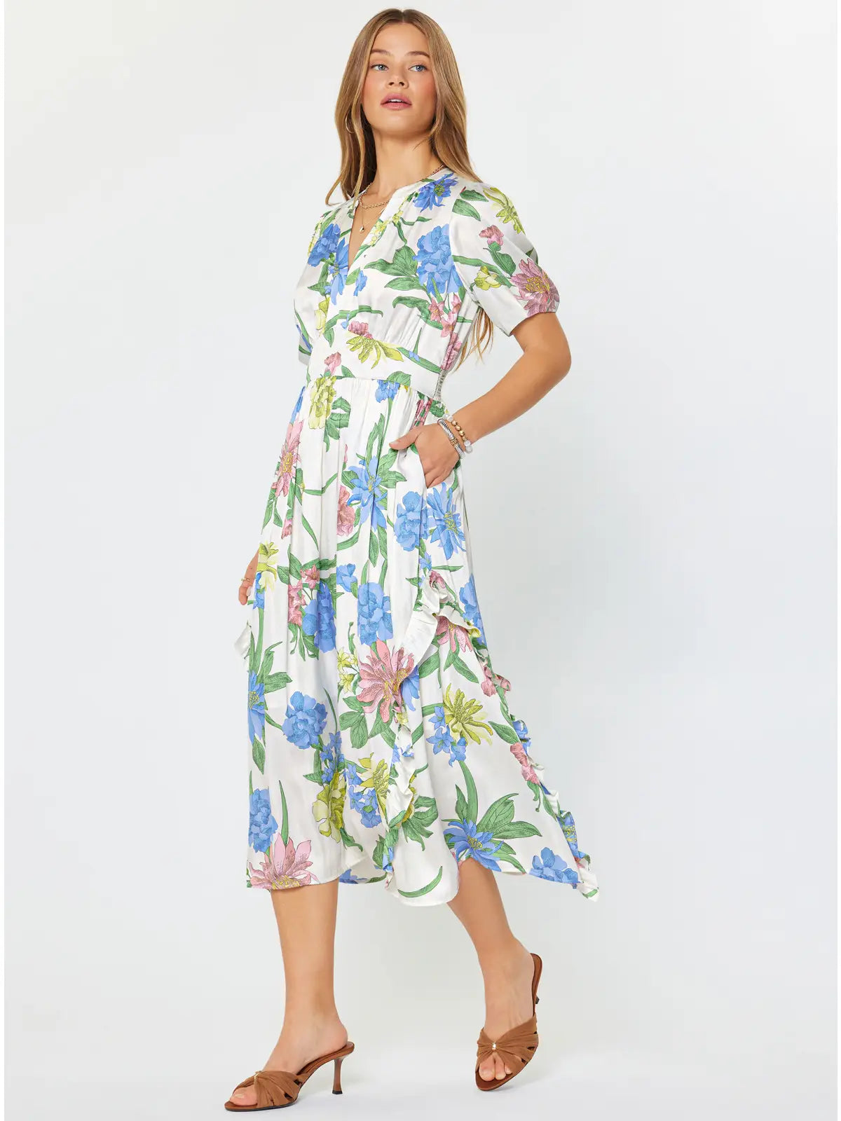Current Air Floral Printed Ruffle Midi Dress