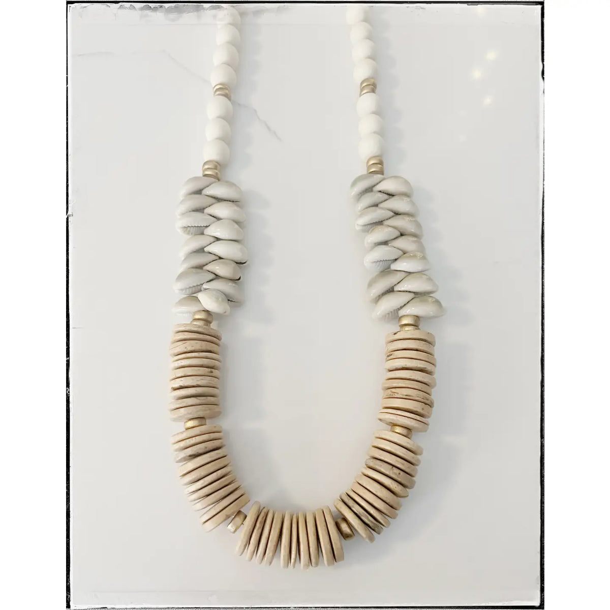 White Coconut Wood & Sea Shell Necklace