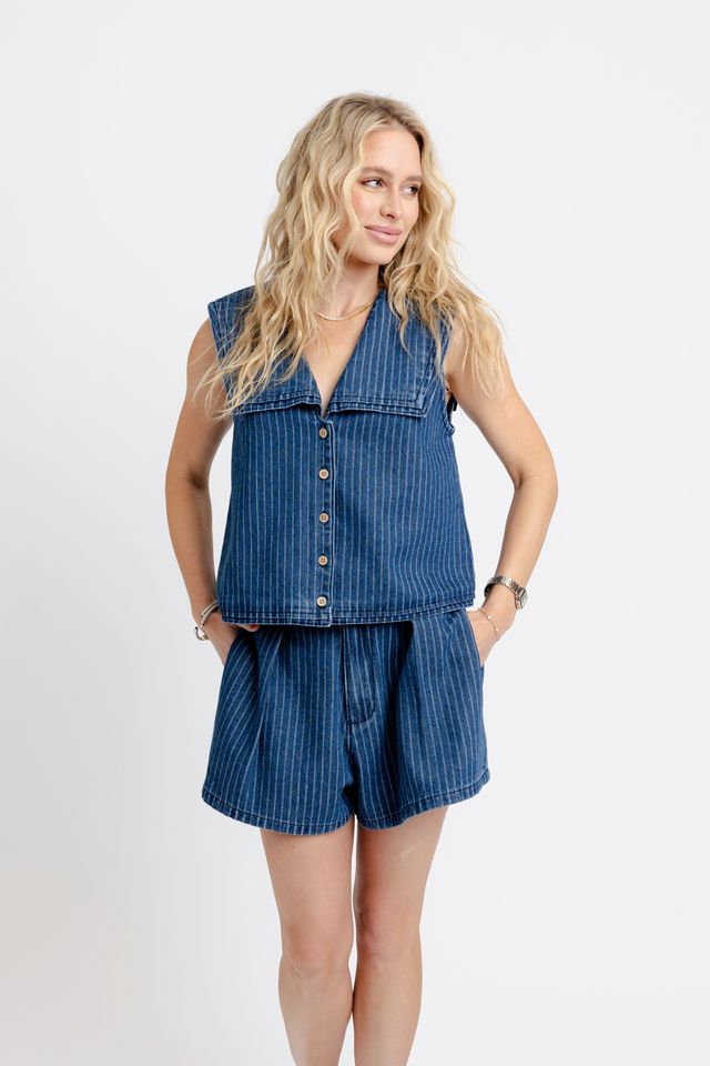 Karlie | Denim Stripe Shorts (Top Sold Separately)