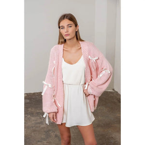 Moon River Pink Satin Ribbon Cardigan (1 SMALL)