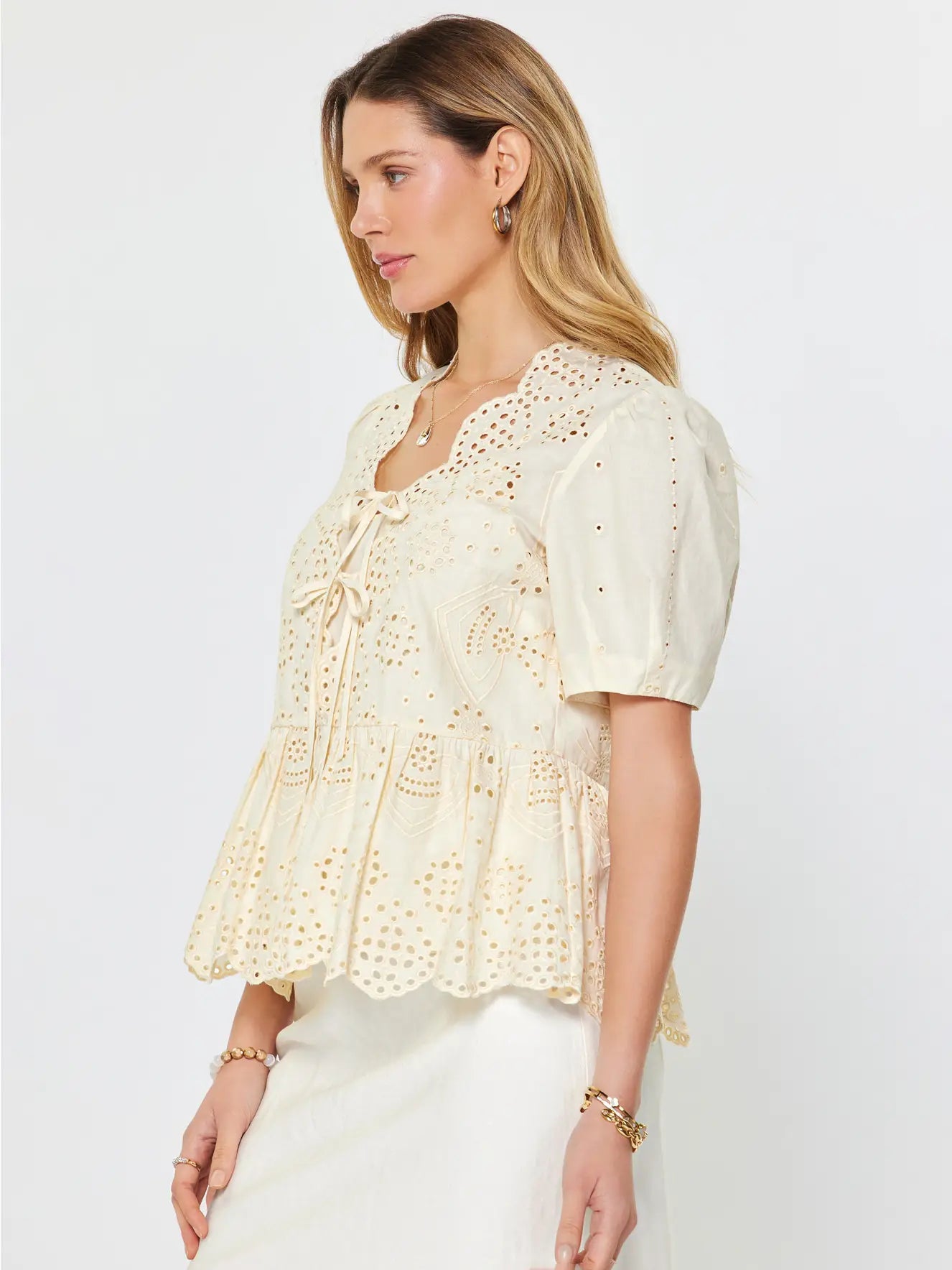 Current Air Tie Front Eyelet Embroidered Blouse