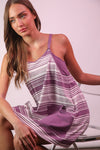 Purple Stripe Halter Dress Romper (1 LARGE)