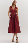 Red Floral Jacquard Midi Dress