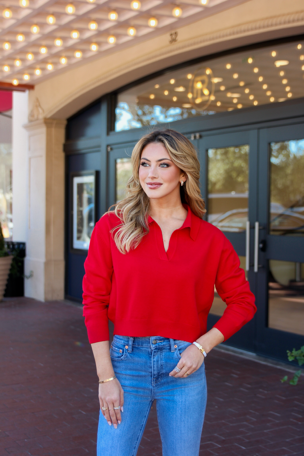 Red Collared Sweater Top