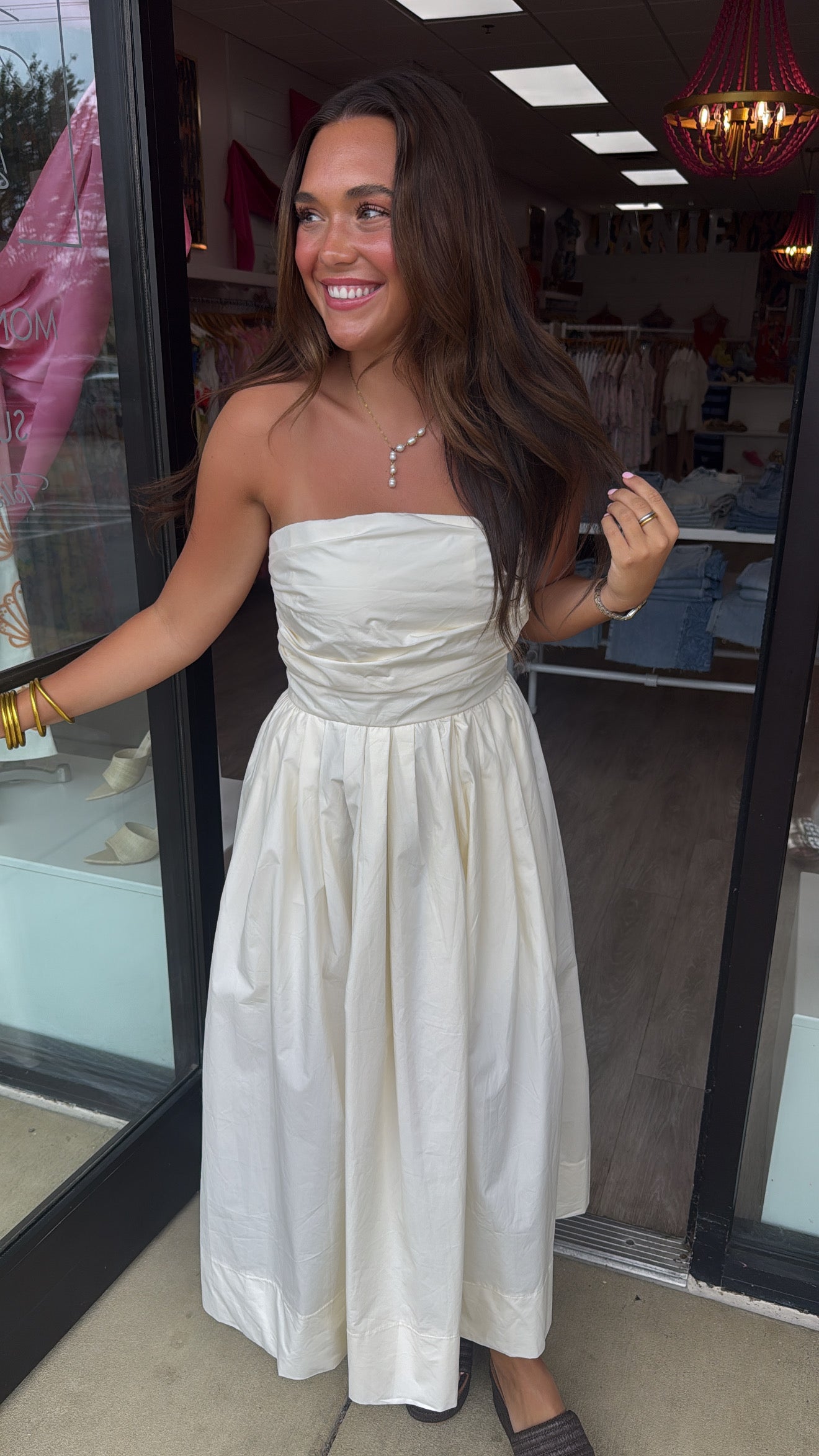 Butter Shirring Detailed Sleeveless Midi Dress