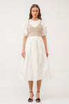 Off White Knit Combo Midi Dress