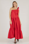 Red Poplin One Shoulder Maxi (SMALL)