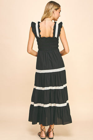 Black Lace Trim Tiered Maxi Dress (MEDIUM)
