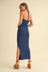 Navy Ruched Fitted Midi Dress (1 MEDIUM)