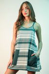 Forest Green Stripe Halter Dress Romper (1 LARGE)