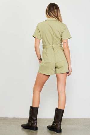 Skies Are Blue Green Utility Romper