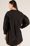 Black Balloon Sleeve Button Down Tunic