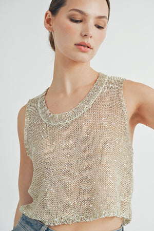 Sheer Gold Sparkles Knit Tank