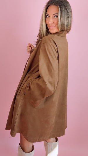 FRNCH: Amsonia Tie Neck Brown Suede Dress