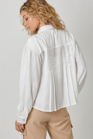 Off White Detachable Tie Neck Pleat Top