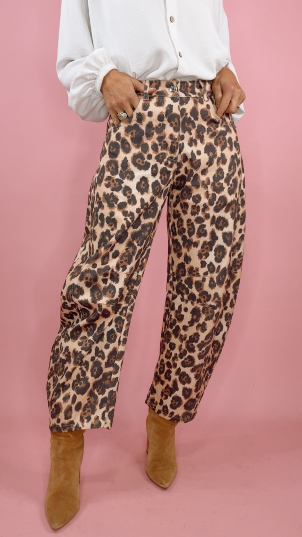 Karlie Denim Leopard Barrel Pants