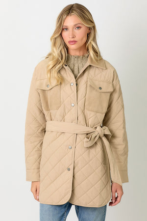 Latte Mixed Media Quilted Jacket