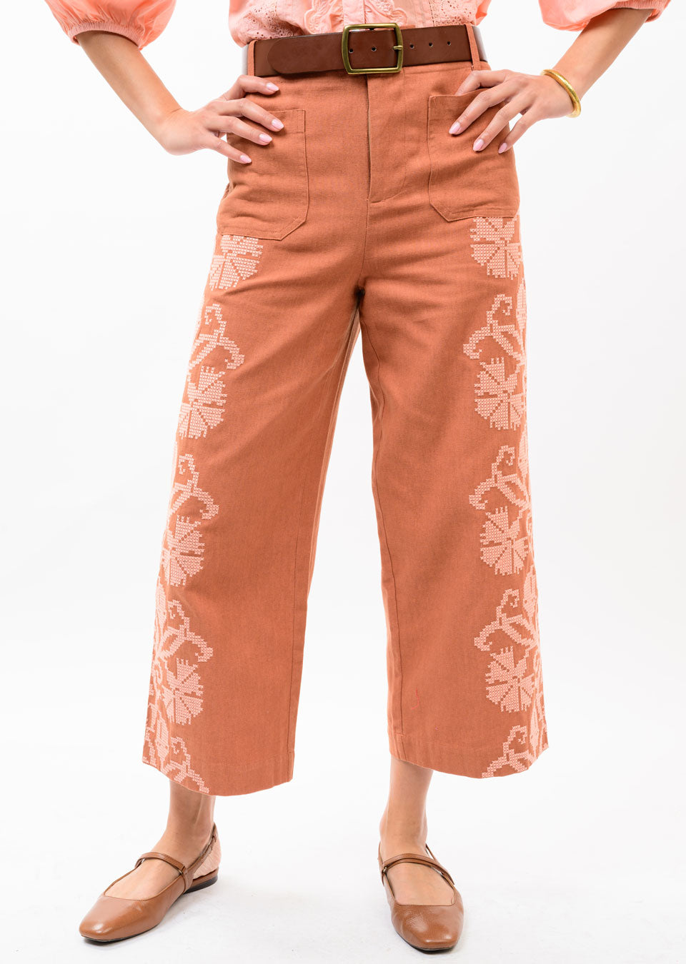 Ivy Jane | Rust Embroidered Sides Pant