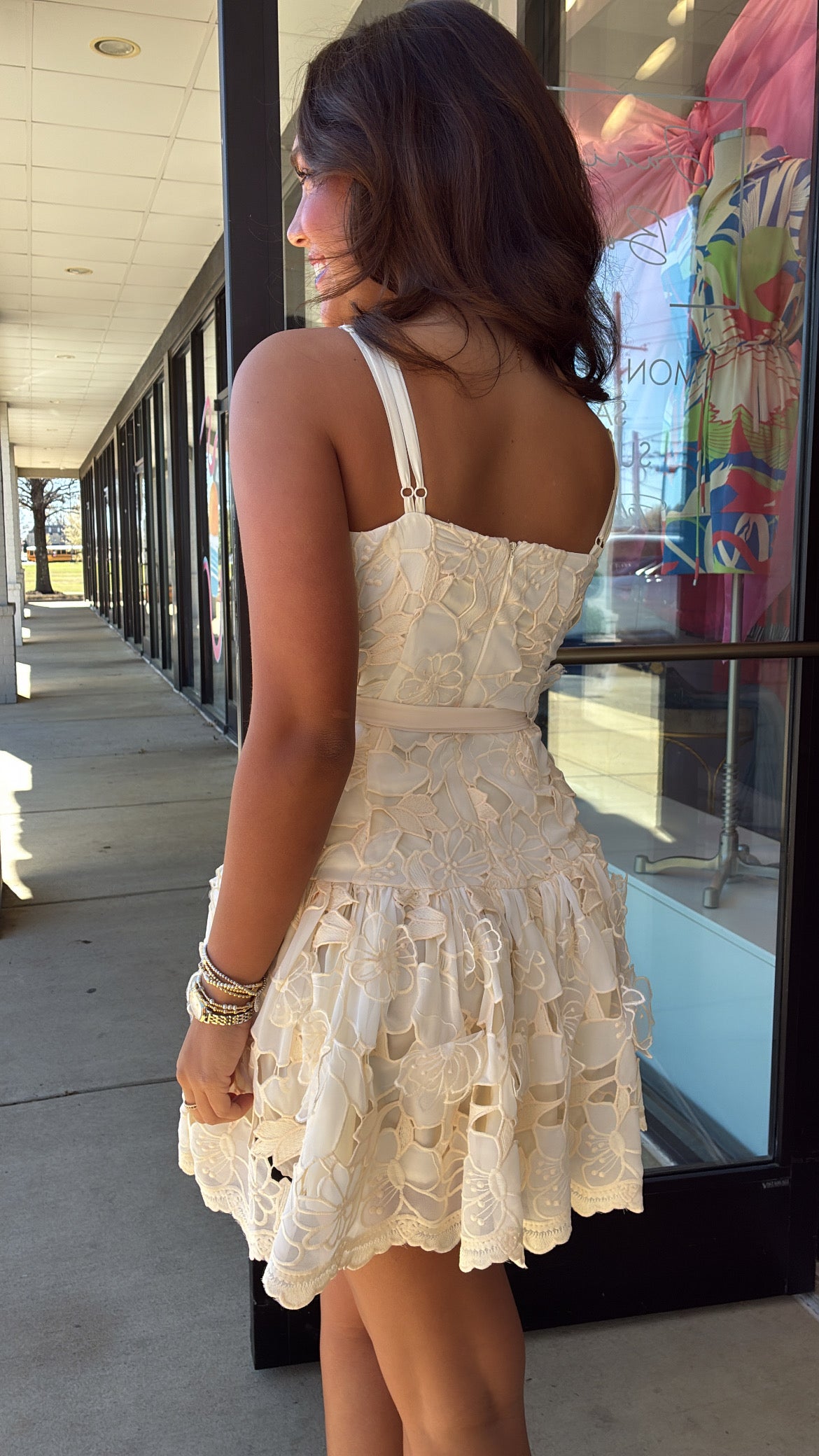3D Floral Ruffle Mini Dress in Cream