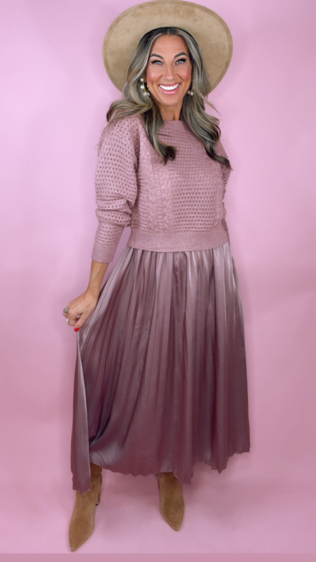 Current Air Ash Rose Removable Sweater w/ Pleat Midi Dress