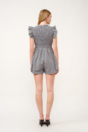 Black Gingham Smocked Romper