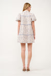 Blue and White Floral Print Puff Sleeve Shirt Dress