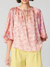 Current Air Coral Floral Satin 2 Toned 3/4 Sleeve Top