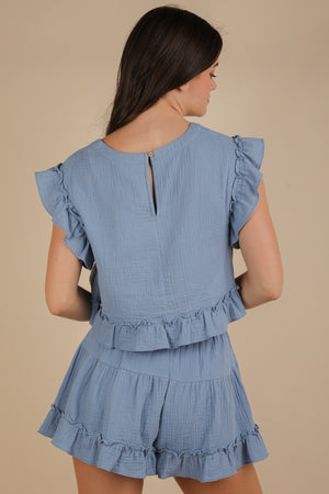 Denim Blue Ruffle Trim Set