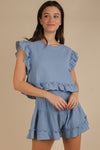 Denim Blue Ruffle Trim Set