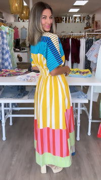 Karlie | Multi Stripe Button Maxi Dress