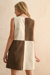 Brown and Ecru Suede Color Contrasted Shift Dress
