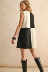 Black and Ecru Suede Color Contrasted Shift Dress