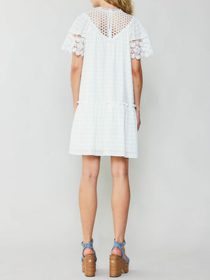 Current Air White Tiered Lace Neck Dress
