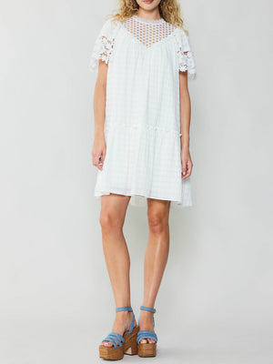Current Air White Tiered Lace Neck Dress