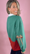 Queen of Sparkles Green Christmas Living Room Sweatshirt w/ Bow Sleeves