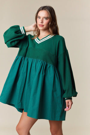 Hunter Green BabyDoll & Varsity Striped Dress